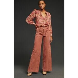 Anthropologie X Pilcro The Gwen Wide Leg Corduroy Pants Jeans Rose Pink Size 27